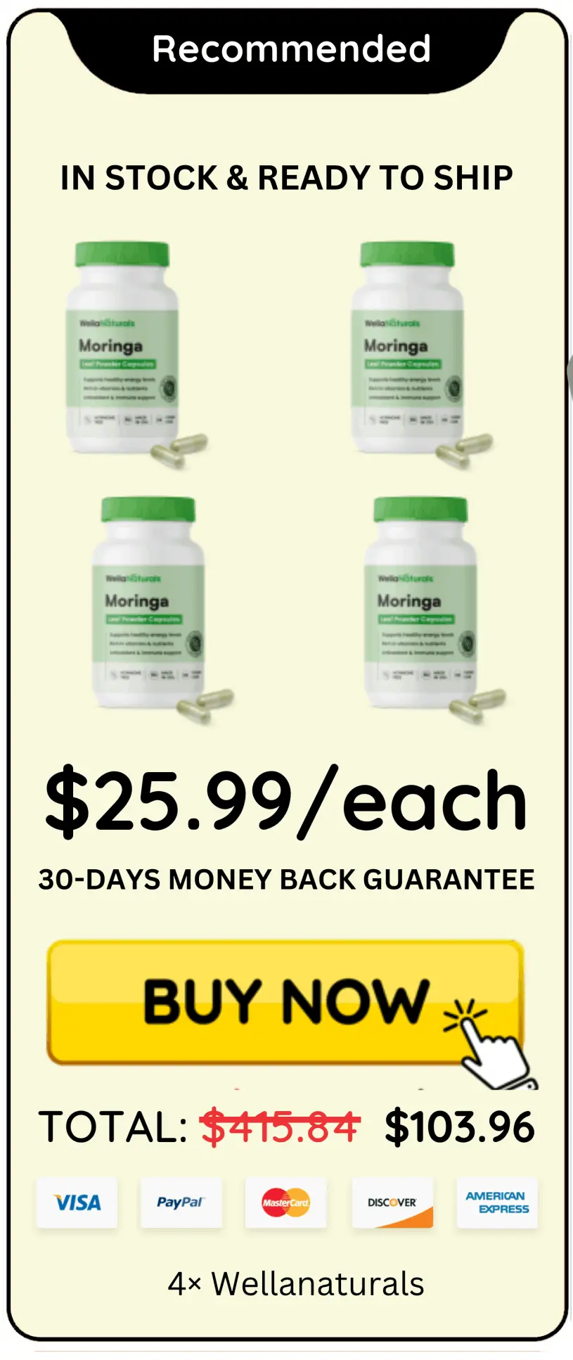 Wellanaturals Moringa Pills offer package price 