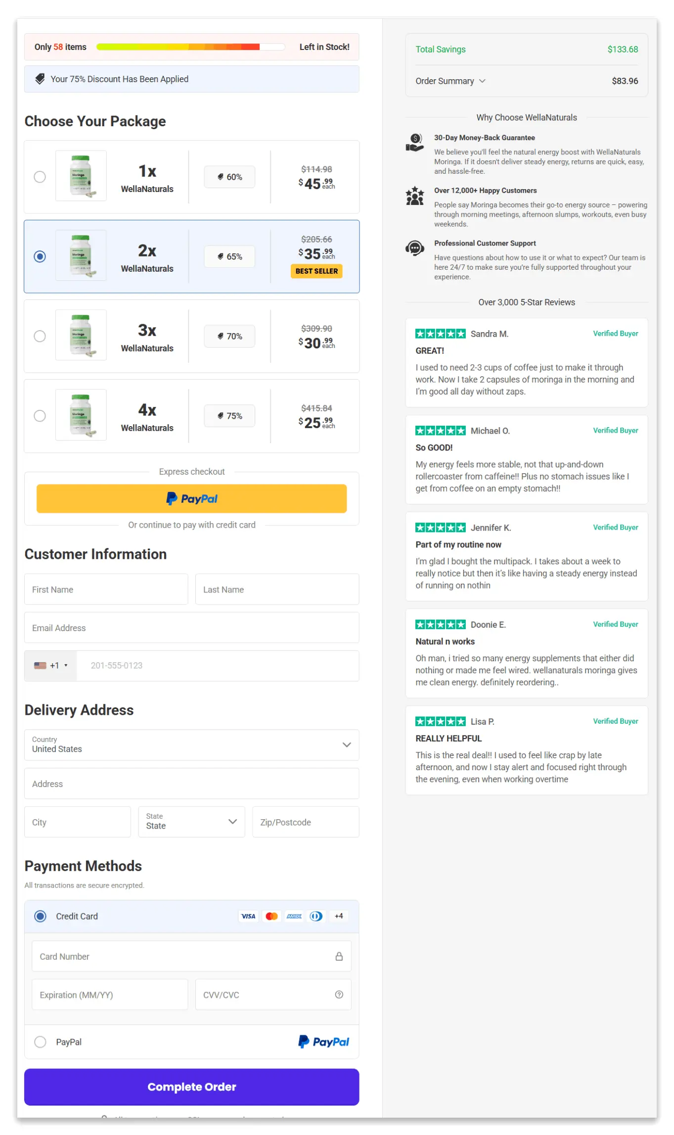 Wellanaturals Moringa Pills Secure Checkout Page